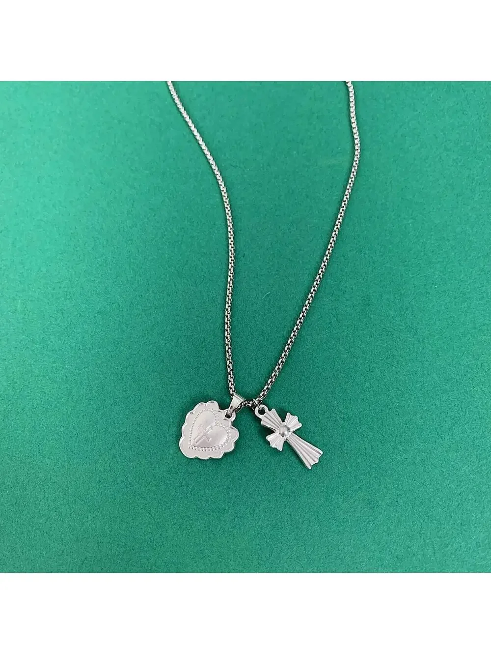 Y2k grunge style Silver stainless steel gothic cross and heart shaped pendant